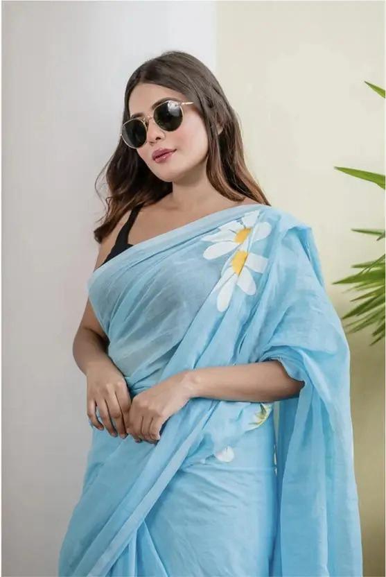 Sky Blue Floral Georgette Saree with Daisy Motifs