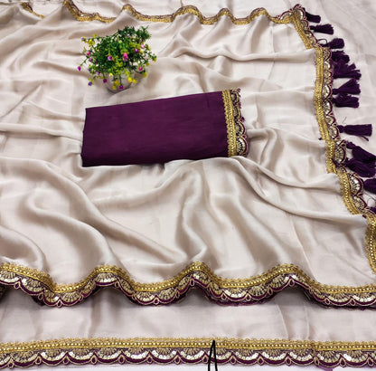 Lavanya Mauve Elegance Saree – Party Wear Saree with Golden Border
