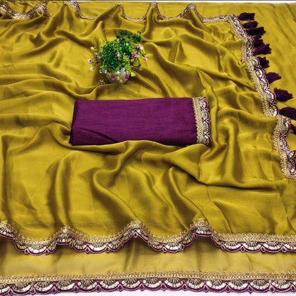 Lavanya Mauve Elegance Saree – Party Wear Saree with Golden Border