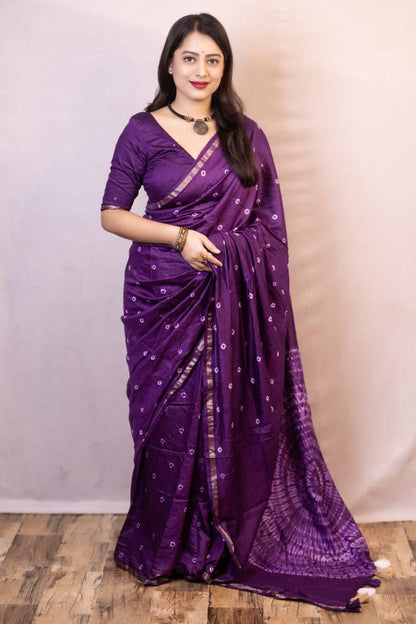 Vaishnavi Sadiya– Royal Purple Bandhani Saree