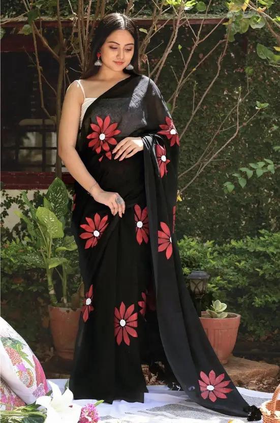 Sky Blue Floral Georgette Saree with Daisy Motifs