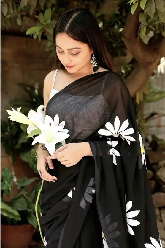 Sky Blue Floral Georgette Saree with Daisy Motifs