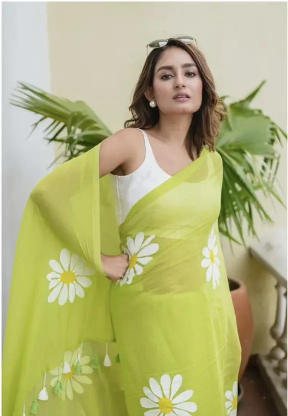 Sky Blue Floral Georgette Saree with Daisy Motifs