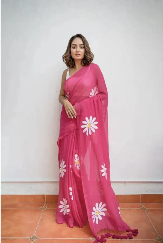 Sky Blue Floral Georgette Saree with Daisy Motifs