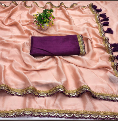 Lavanya Mauve Elegance Saree – Party Wear Saree with Golden Border