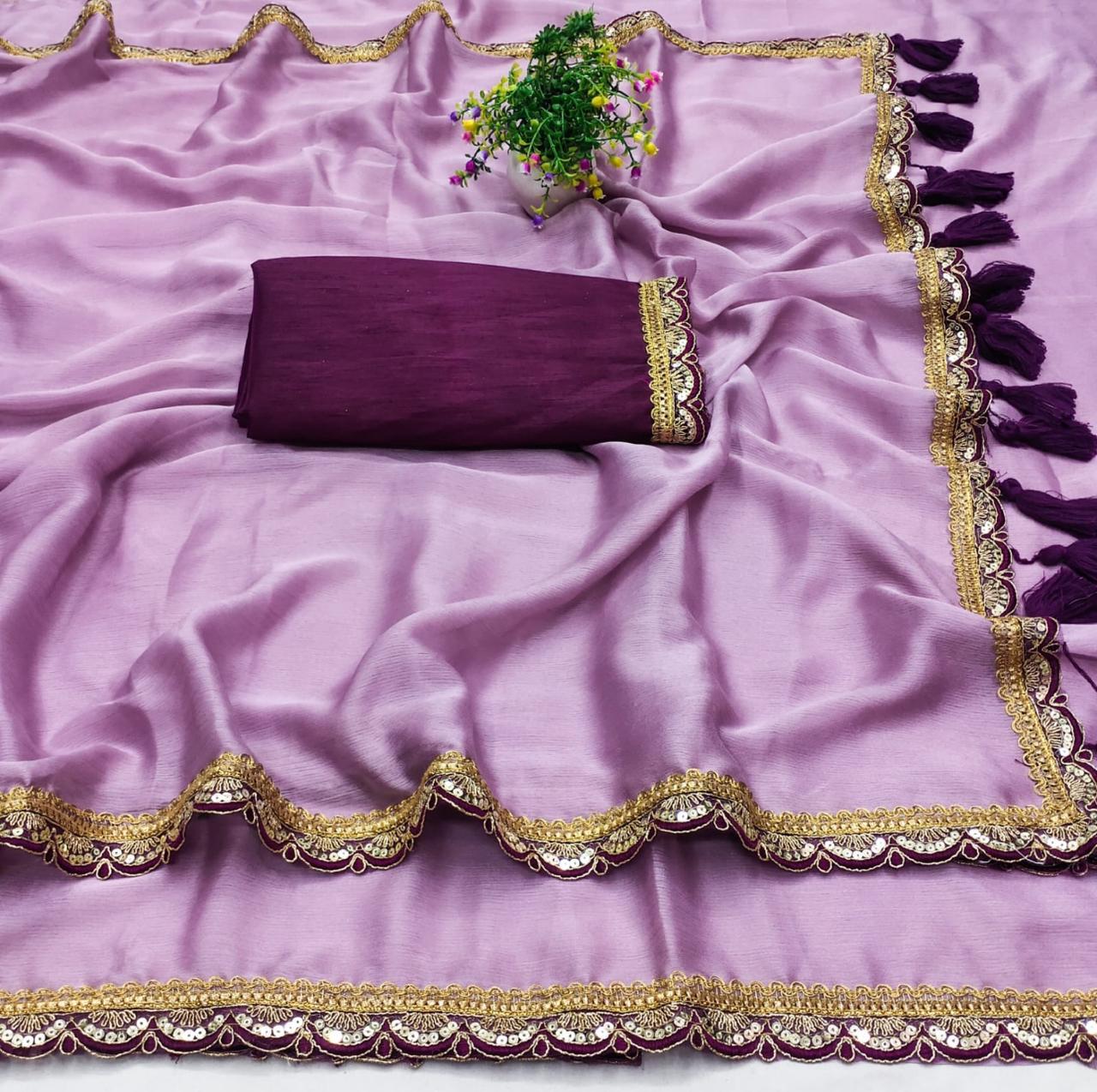 Lavanya Mauve Elegance Saree – Party Wear Saree with Golden Border