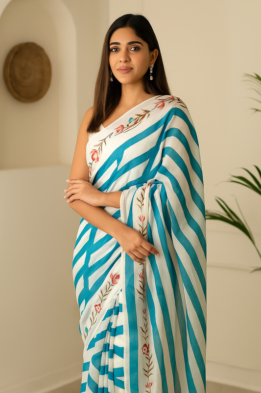 vaishnavi sadiya– Elegant Floral Stripes Saree